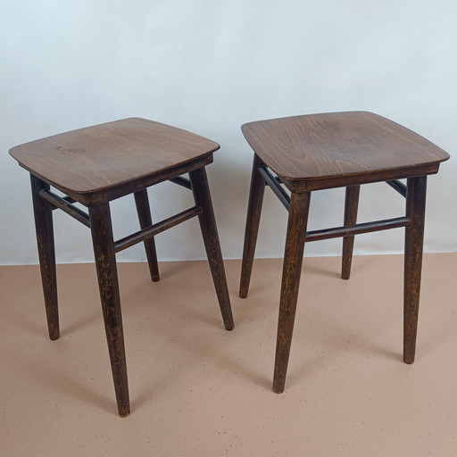 Tabourets en bois vintage