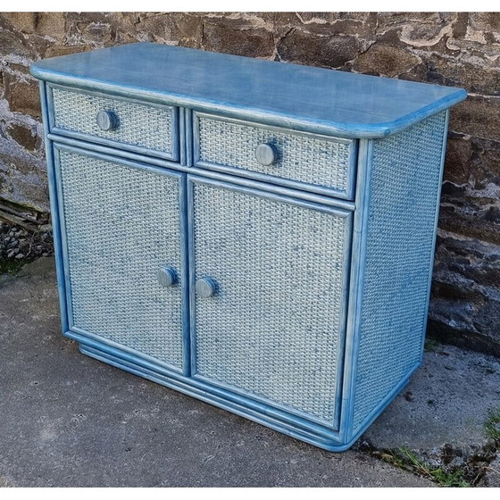 Image 1 of Commode vintage Maugrion en bois et rotin pour Roche Bobois, 1980