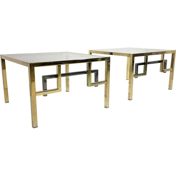 Image 1 of Paire de tables d'appoint vintage en métal et verre, Italie 1970