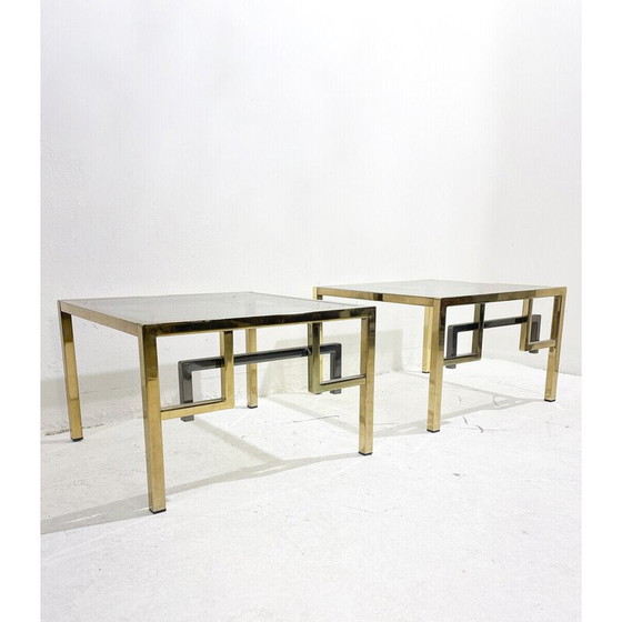 Image 1 of Paire de tables d'appoint vintage en métal et verre, Italie 1970