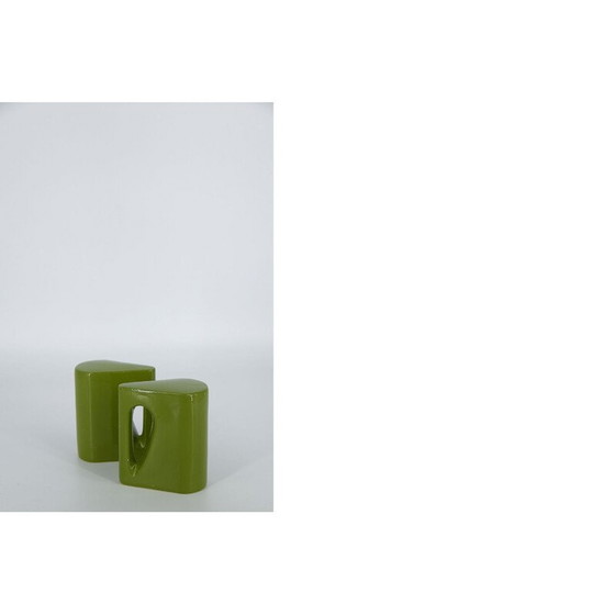 Image 1 of Salière et poivrière vintage en céramique vert olive, 1970