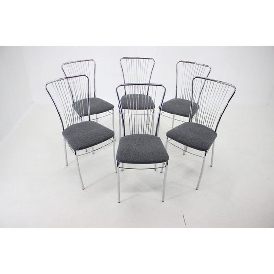 Image 1 of Ensemble de 6 chaises de salle à manger italiennes en tissu bouclé, 1970