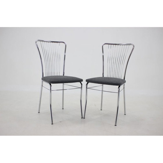 Image 1 of Ensemble de 6 chaises de salle à manger italiennes en tissu bouclé, 1970