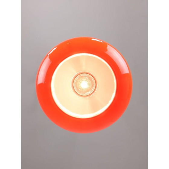 Image 1 of Lampe suspendue en verre rouge et laiton du Mid Century