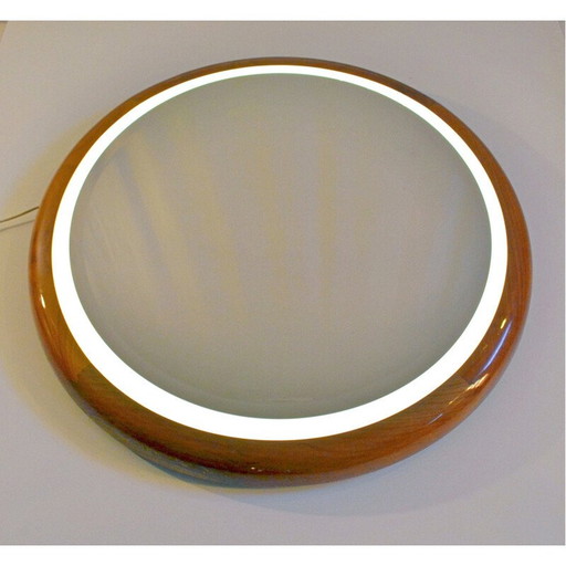 Miroir rétro-éclairé vintage en bois de cerisier, Italie 1970