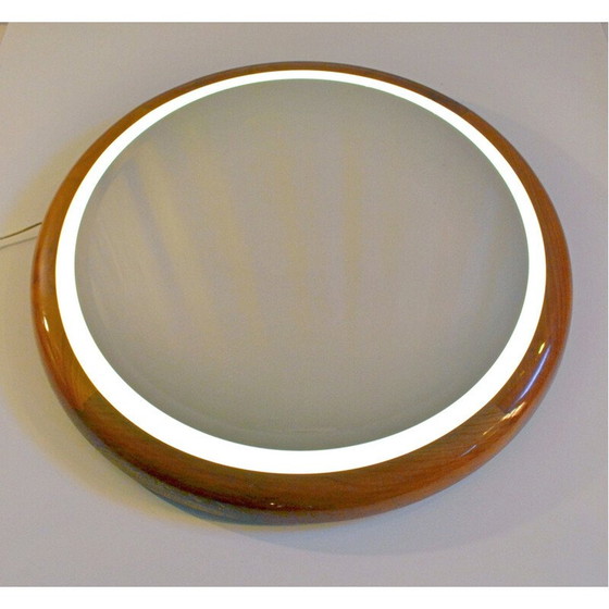Image 1 of Miroir rétro-éclairé vintage en bois de cerisier, Italie 1970