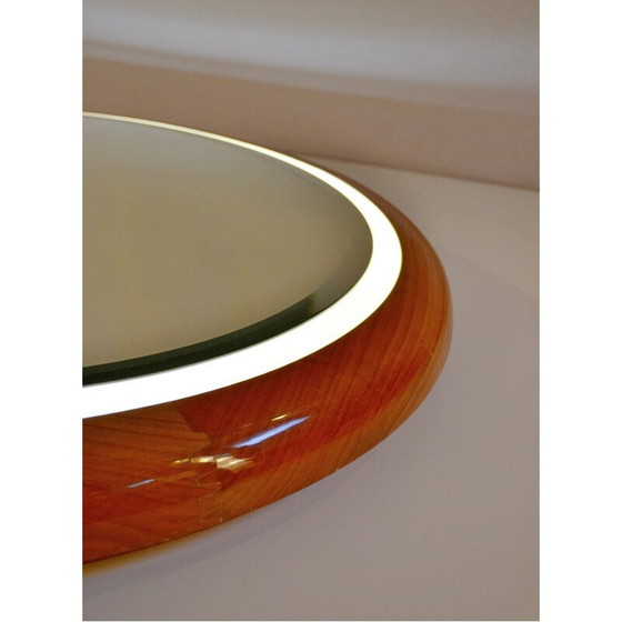 Image 1 of Miroir rétro-éclairé vintage en bois de cerisier, Italie 1970