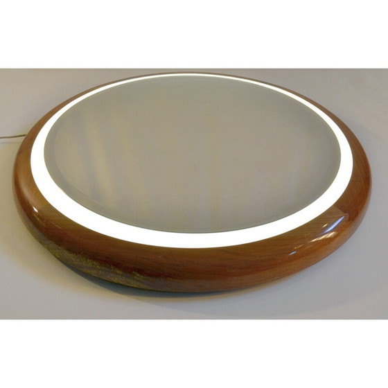Image 1 of Miroir rétro-éclairé vintage en bois de cerisier, Italie 1970