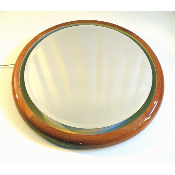 Image 1 of Miroir rétro-éclairé vintage en bois de cerisier, Italie 1970