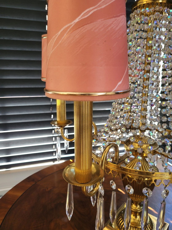 Image 1 of Lampe de table en cristal avec base et finition en laiton et 4 luminaires