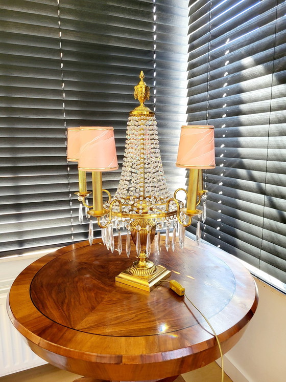 Image 1 of Lampe de table en cristal avec base et finition en laiton et 4 luminaires