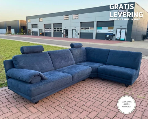 Natuzzi Canapé d'angle en tissu bleu