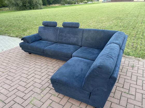 Image 1 of Natuzzi Canapé d'angle en tissu bleu