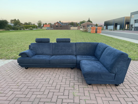 Image 1 of Natuzzi Canapé d'angle en tissu bleu