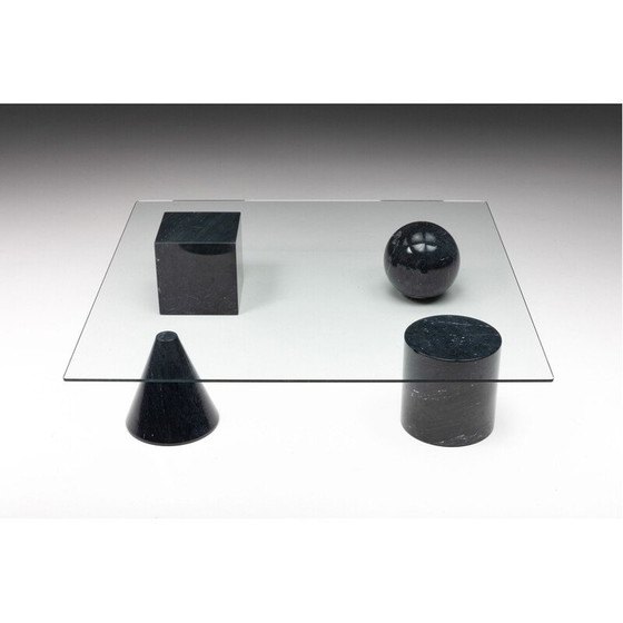 Image 1 of Table basse vintage avec quatre pieds en marbre noir et plateau en verre épais, 1970