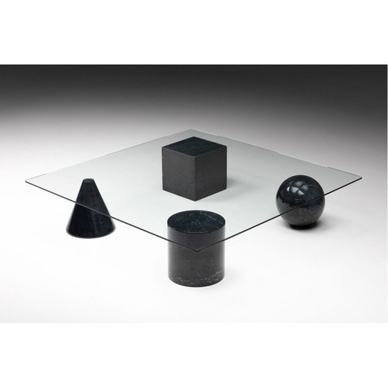 Image 1 of Table basse vintage avec quatre pieds en marbre noir et plateau en verre épais, 1970