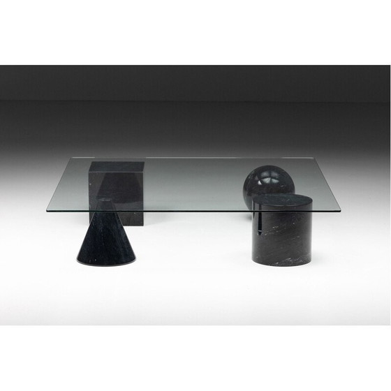 Image 1 of Table basse vintage avec quatre pieds en marbre noir et plateau en verre épais, 1970