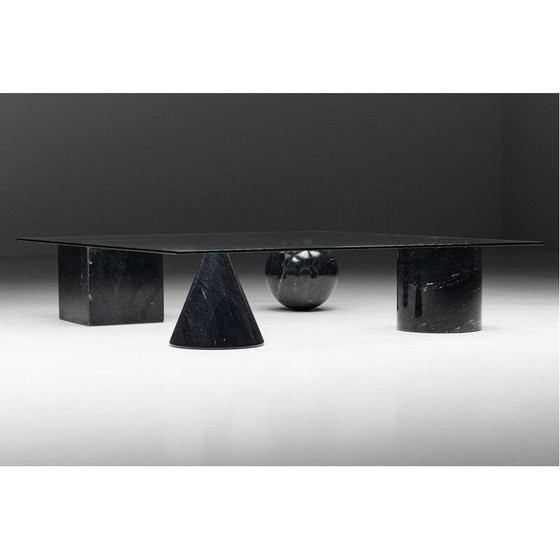 Image 1 of Table basse vintage avec quatre pieds en marbre noir et plateau en verre épais, 1970
