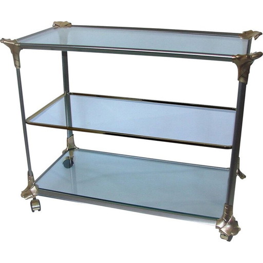 Chariot bar en aluminium et verre, Mid Century, 1970