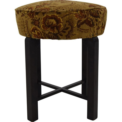 Repose-pieds en tissu et bois du milieu du siècle, Tchécoslovaquie années 1950