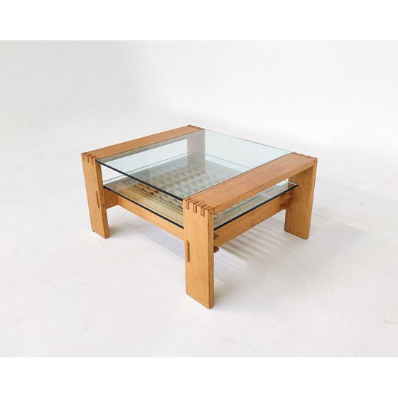 Image 1 of Table basse en bois et verre du milieu du siècle par Guiseppe Rivadossi, Italie années 1950