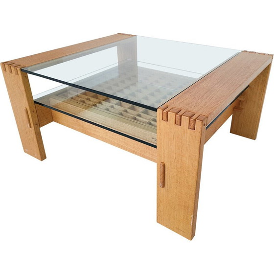 Image 1 of Table basse en bois et verre du milieu du siècle par Guiseppe Rivadossi, Italie années 1950