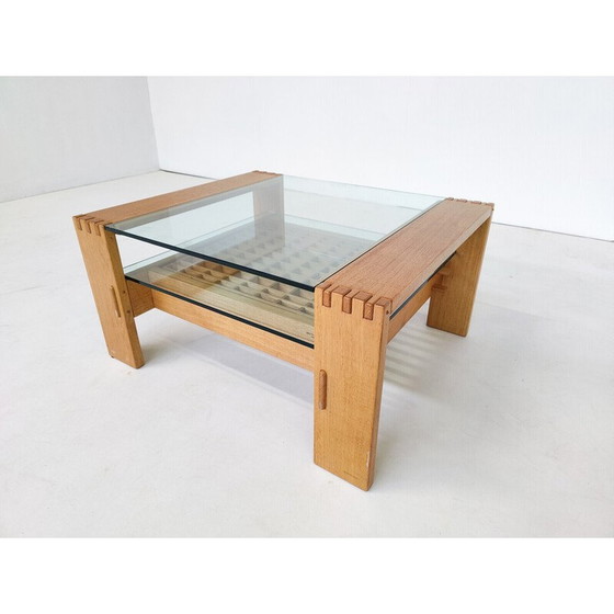 Image 1 of Table basse en bois et verre du milieu du siècle par Guiseppe Rivadossi, Italie années 1950