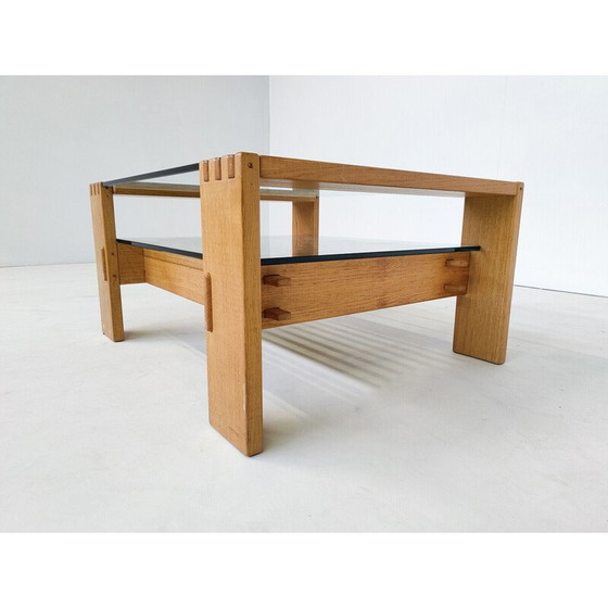 Image 1 of Table basse en bois et verre du milieu du siècle par Guiseppe Rivadossi, Italie années 1950