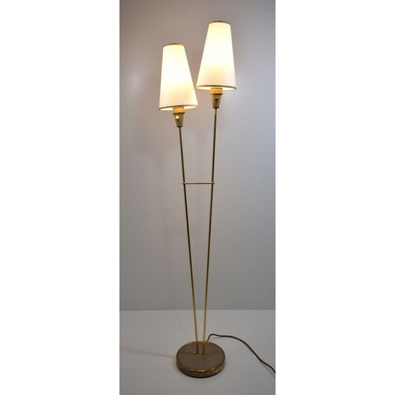 Image 1 of Lampadaire vintage à 2 lumières en laiton par Leuchtenbau Lengefeld Wittig and Schwabe, 1950