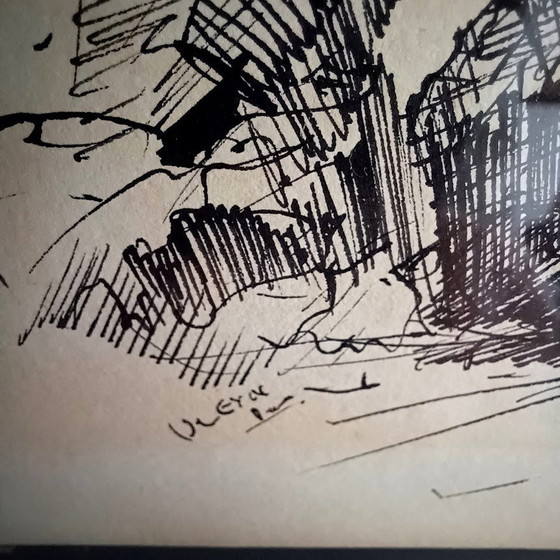 Image 1 of Dessin à la plume. Figuratif. '50-'60. Signé.