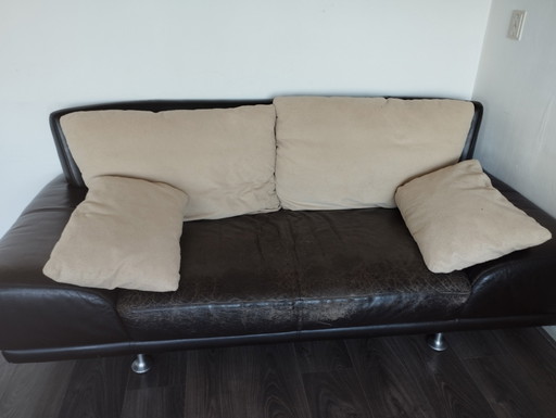 Rolf Benz Bench Two Seater Black Leather With Cushions (Banc deux places en cuir noir avec coussins)