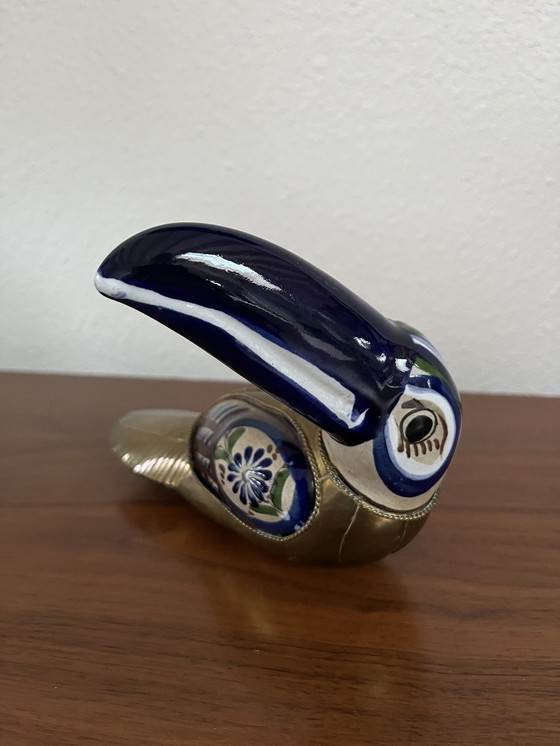 Image 1 of Sergio Bustamante Figurine Toucan mexicaine en céramique et laiton
