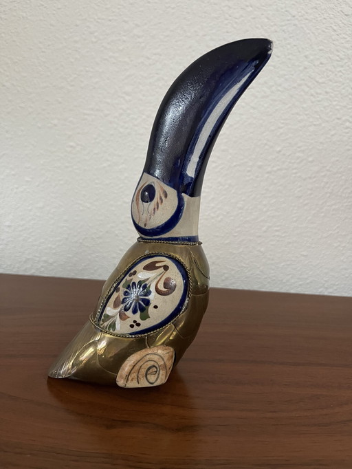 Sergio Bustamante Figurine Toucan mexicaine en céramique et laiton