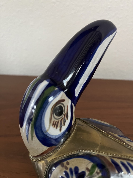 Image 1 of Sergio Bustamante Figurine Toucan mexicaine en céramique et laiton