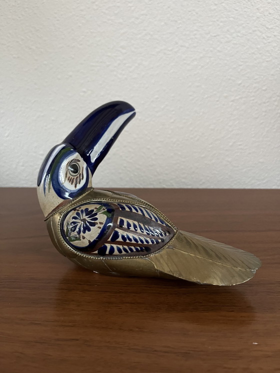 Image 1 of Sergio Bustamante Figurine Toucan mexicaine en céramique et laiton