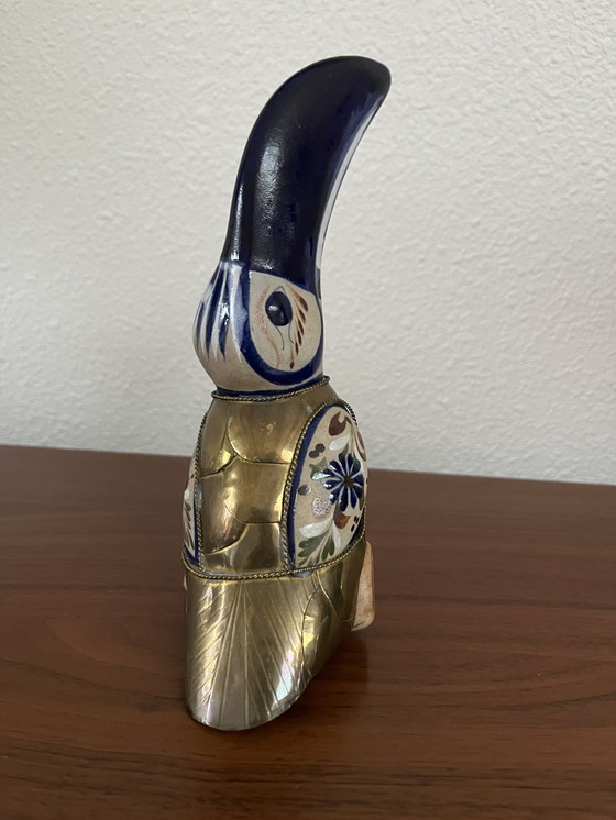 Image 1 of Sergio Bustamante Figurine Toucan mexicaine en céramique et laiton