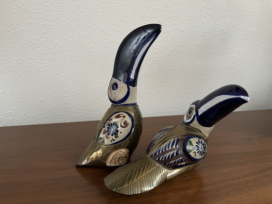 Image 1 of Sergio Bustamante Figurine Toucan mexicaine en céramique et laiton