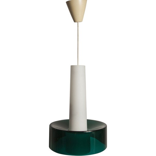 Lampe suspendue vintage en verre blanc opalin et transparent en 2 éléments, 1960s