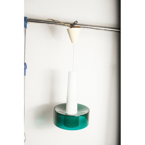 Image 1 of Lampe suspendue vintage en verre blanc opalin et transparent en 2 éléments, 1960s