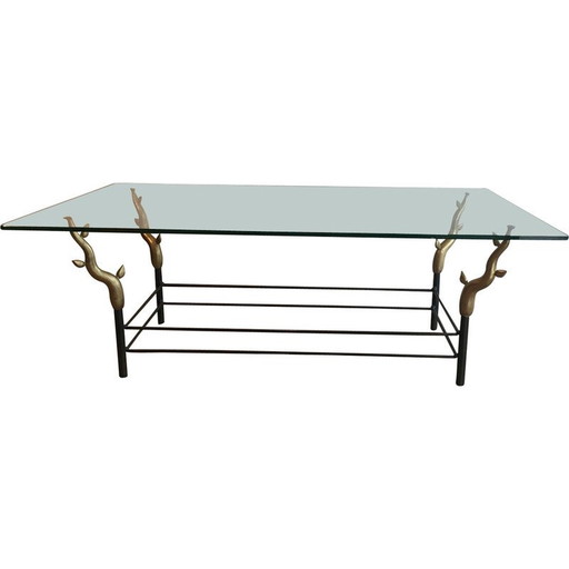 Table basse vintage en fer forgé et verre, 1970