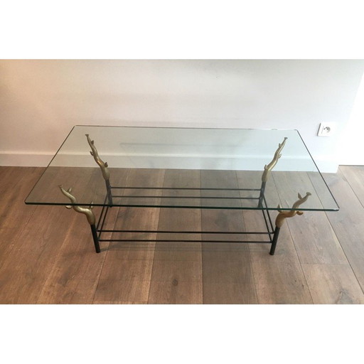 Table basse vintage en fer forgé et verre, 1970