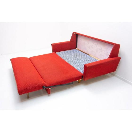 Image 1 of Canapé pliant vintage en bois et tissu, Tchécoslovaquie 1960
