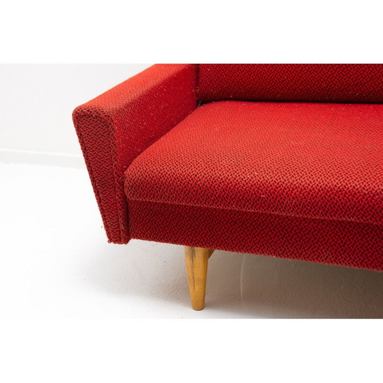 Image 1 of Canapé pliant vintage en bois et tissu, Tchécoslovaquie 1960