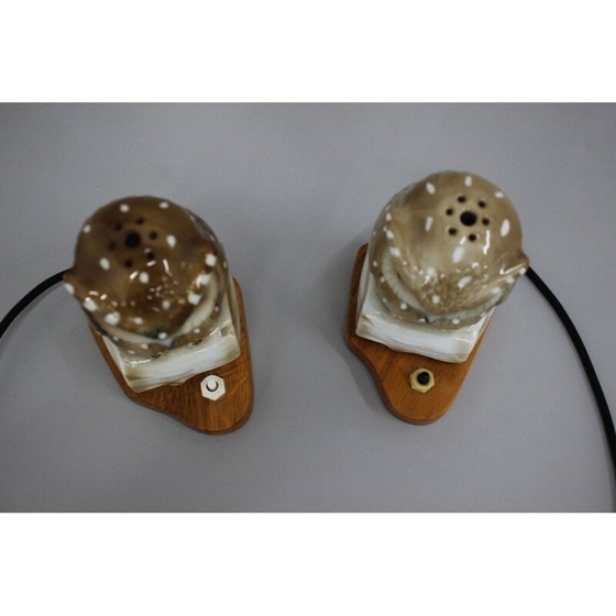 Image 1 of Paire de lampes de table hibou en porcelaine, Tchécoslovaquie 1930