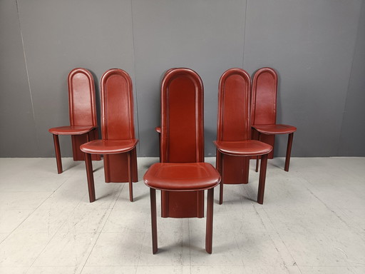 Ensemble de 6 chaises de salle à manger italiennes à haut dossier, 1980S