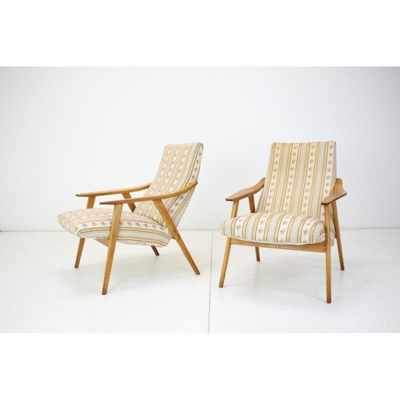 Image 1 of Fauteuil en bois et tissu du milieu du siècle, Tchécoslovaquie années 1960