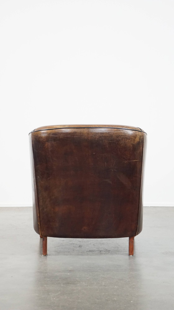 Image 1 of Fauteuil club en cuir de mouton foncé