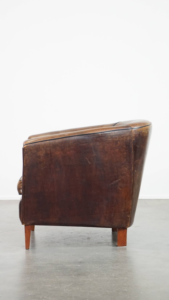 Image 1 of Fauteuil club en cuir de mouton foncé