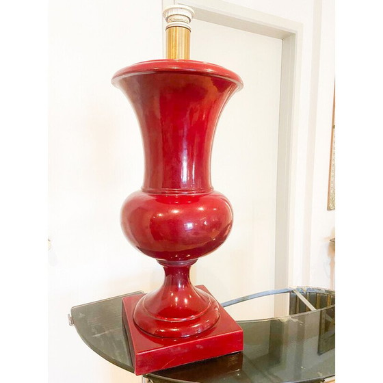 Image 1 of Paire de lampes de table en céramique laquée bordeaux, Italie 1970