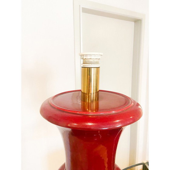 Image 1 of Paire de lampes de table en céramique laquée bordeaux, Italie 1970